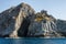 Blue sea and characteristic caves of Cala Luna Golfo di Orosei Sardegna or Sardinia Italy