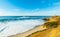 Blue sea and golden sand in La Jolla coast