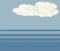 Blue sea horizon sea ocean white clouds cumulus sky landscape illustration threaded vector background