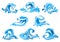 Blue sea and ocean waves or surf icons