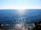 blue sea with sun beams coast landscape ionian sea on Corfu island