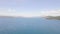 Blue sea view, mountain and islands on city landscape. Aerial view sea landscape and city on skyline. Drone view ocean