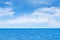 Blue sea and white clouds on sky. Water cloud horizon background Feeling calm, cool, relaxing, ocean