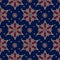 Blue seamless background. Floral beige and red pattern