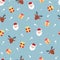 Blue seamless Christmas Santa Claus background ï¼Œreindeer and gift elements