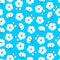 Blue seamless pattern of cotton bolls. Flat style, Vector illustration