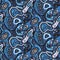 Blue seamless pattern of small spots, dots and pai