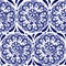 Blue seamless pattern in the style of Russian national pattern gzhel. Circular pattern mandala of flowers on a white background.