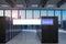 Blue search bar large modern server room skyline view, 3D Illustration