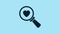 Blue Search heart and love icon isolated on blue background. Magnifying glass with heart inside. 4K Video motion graphic