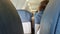 Blue seats in airplane, uncomfortable flight, low cost company, economy class