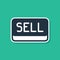 Blue Sell button icon isolated on green background. Financial and stock investment market concept. Vector