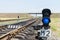 Blue semaphore on railroad