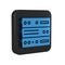 Blue Server, Data, Web Hosting icon isolated on transparent background. Black square button.