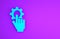 Blue Settings in the hand icon isolated on purple background. Minimalism concept. 3d illustration 3D render