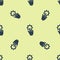 Blue Settings in the hand icon isolated seamless pattern on yellow background. Vector