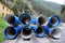 Blue sewer pipes or sewer pipes