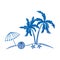 Blue shading silhouette of island with umbrella and beach ball