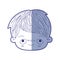 Blue shading silhouette of kawaii head of little boy with embarrassed facial expression