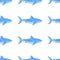 Blue sharks seamless pattern. Digital illustration. Stock image.