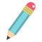 Blue sharpened pencil with eraser icon isolated