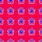 Blue Shelter for homeless icon isolated seamless pattern on red background. Emergency housing, temporary residence for