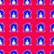 Blue Shelter for homeless icon isolated seamless pattern on red background. Emergency housing, temporary residence for