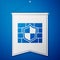 Blue Shield with cyber security brick wall icon isolated on blue background. Data protection symbol. Firewall. Network