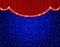Blue shine mosaic background with red curtain. Design for presentation, concert, show