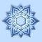 Blue shining volumetric snowflake isolated on light blue background. 3d render on a Christmas theme