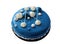 Blue shiny glazed mousse cake with white chocolate ganache topping