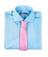 Blue shirt with a pink tie