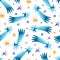 Blue shooting stars watercolor seamless pattern wallpaper