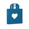 Blue Shopping bag with heart icon isolated on transparent background. Shopping bag shop love like heart icon. Happy