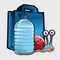 Blue shopping bag, large bottle of water and snail