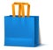 Blue shopping bag with orange handles. Blank realistic store package mockup