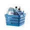 Blue shopping basket filled with products
