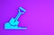 Blue Shovel in the ground icon isolated on purple background. Gardening tool. Tool for horticulture, agriculture