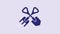 Blue Shovel and rake icon isolated on purple background. Tool for horticulture, agriculture, gardening, farming. Ground
