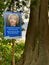 Blue sign of Dr Bonnie Henry emphasizing the one way trail to social distancing at the forest trails at Rocky Point Park