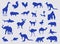Blue Silhouette Various Animals Set Vector