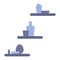 Blue silhouettes of flower pots, vases, plates, bottles. Decorative shelves to fill the background of your site