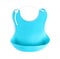 Blue silicone baby bib isolated on white. First food