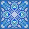 blue silk neck scarf or kerchief square pattern design in ukrainian style for print