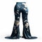 Blue Silk Satin Floral Pants: Realistic And Glamorous Women\\\'s Fashion