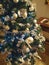Blue and silver decorated christmas tree closeup
