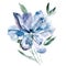 Blue single flower. Watercolor gentle flower painting. Drawing flower bud. Floral decor.