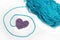 Blue skein with crochet heart