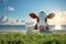 Blue sky agriculture cow and milk in idyllic rural setting