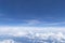 Blue sky background and white clouds soft focus.Aerial veiw landscape from airplane window